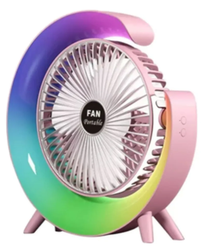 Ventilador Velador Portatil Luz Led Rgb Mesa Escritorio 180°