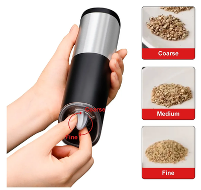Molinillo Pimentero Gravity Salero Electrico Luz Led A Pilas Color Negro Y Plateado