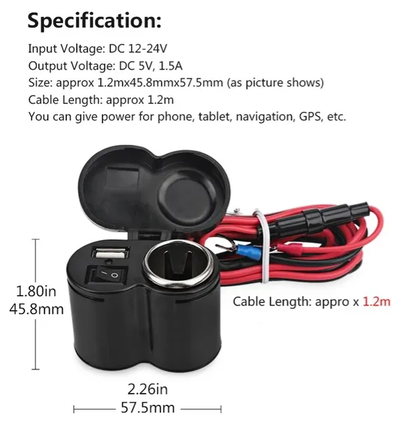 Toma 12v Para Moto Cargador Puerto Usb Con Encendedor 2a