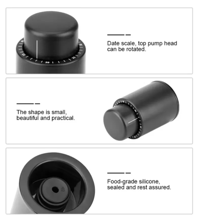 Tapon Bomba De Vacío Para Botellas De Vino Calidad Premium Negro