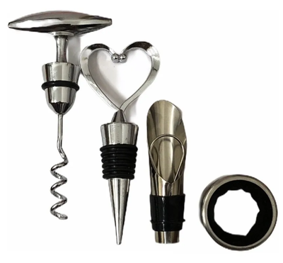 Set De Vino 4 Piezas Caja Regalo Carton Negro 