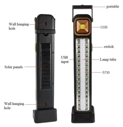 Luz De Emergencia Led Recargable Usb Solar Portatil Premium Negro