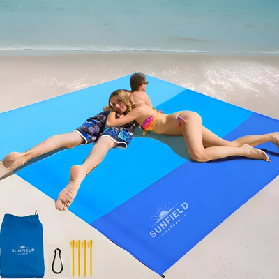 Lona Manta De Playa Sunfield Con Estacas Y Bolso Impermeable Azul