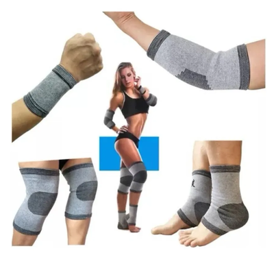 Kit 8 Piezas Muñequera Codera Rodillera Tobillera Proteccion Gris Único