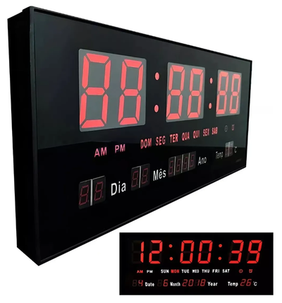 Reloj Led Digital Calendario De Pared 36 X 15cm Temperatura Negro Unico