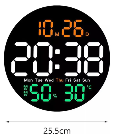 Reloj Redondo Moderno Led Digital De Pared Control Remoto Negro Negro