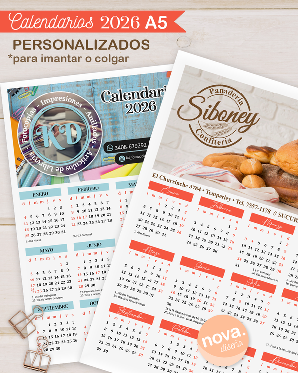 Calendario 2026 Imprimible 148x210mm Personalizado