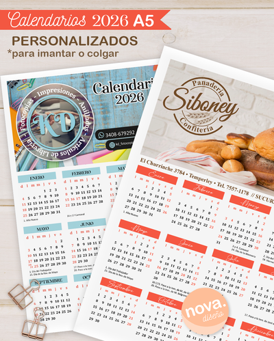 Calendario 2026 Imprimible 148x210mm Personalizado