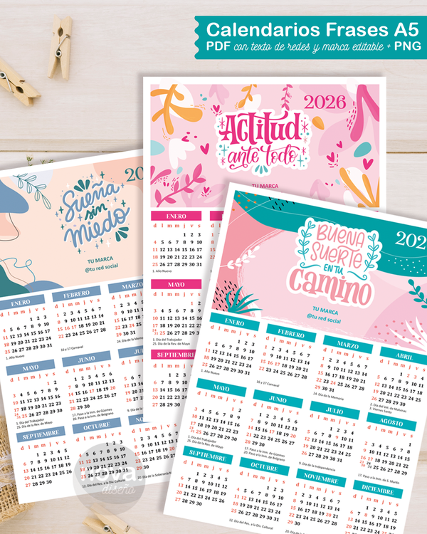 Kit imprimible Calendario A5 FRASES 26