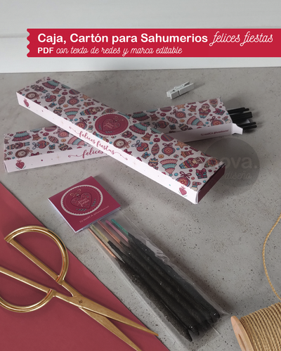 Imprimible Caja y Cartón para Sahumerios Felices Fiestas 25 - Textos de datos Editables