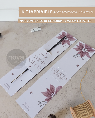 Imprimible Porta Sahumerio-Estrellitas FF 25 FLOR con Textos de Marca y Red Editables