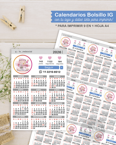 Calendario Bolsillo 2026 Imprimible Personalizado