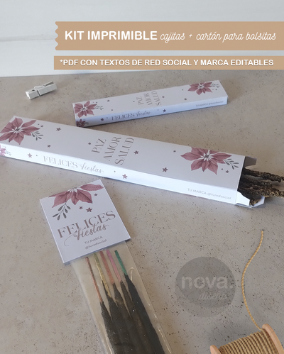 Imprimible Cajas + Cartón Sahumerios FF 25 FLOR con Textos de Marca y Red Editables