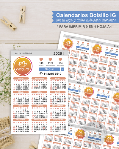 Calendario Bolsillo 2026 Imprimible Personalizado