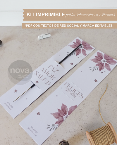 Imprimible Porta Sahumerio-Estrellitas FF 25 FLOR con Textos de Marca y Red Editables