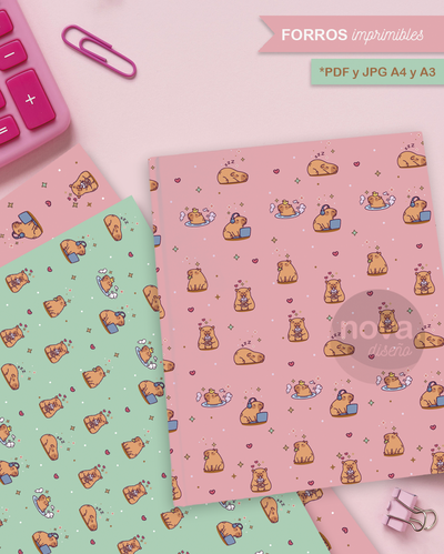 Kit Imprimible Forros Capibara Rosa y Verde