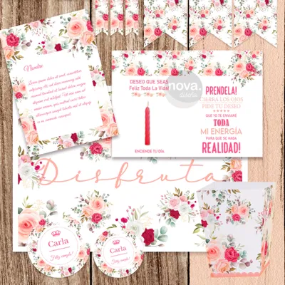 Kit Imprimible Desayuno Sorpresa Deco Flores - Datos Editables