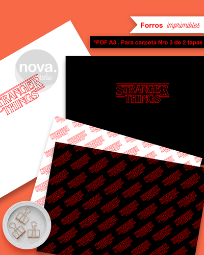 Kit Imprimible Forros Stranger Things Carpeta Nro 3 de 2 Tapas