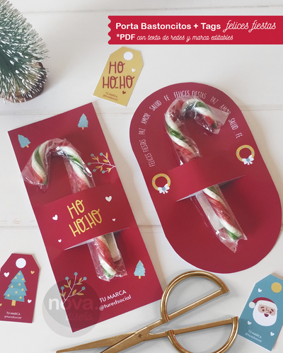 Kit Imprimible Porta Bastoncitos Felices Fiestas - Redes Editables