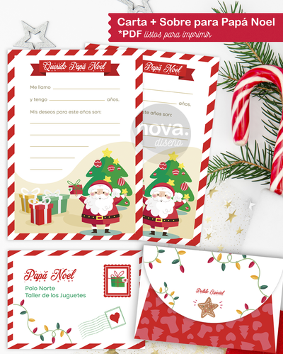 Kit Imprimible Cartita + Sobre para Papá Noel