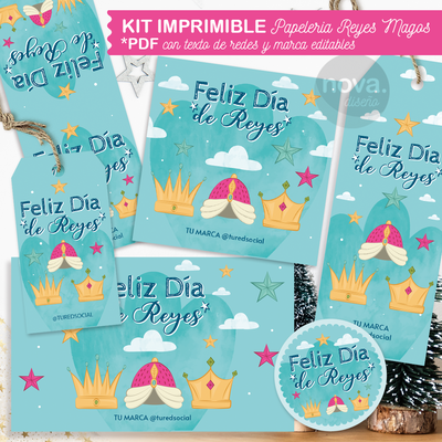 Imprimible Papelería Reyes 26 con Textos de Marca y Red Editables