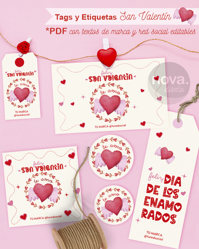 Imprimible Papelería San Valentin 26 con Textos de Marca y Red Editables