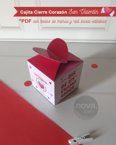 Cajita Cierre Corazón San Valentin 26 con Textos de Marca y Red Editables