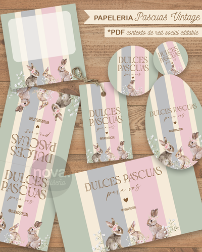 Kit Imprimible Papeleria Pascuas Conejitos Vintage