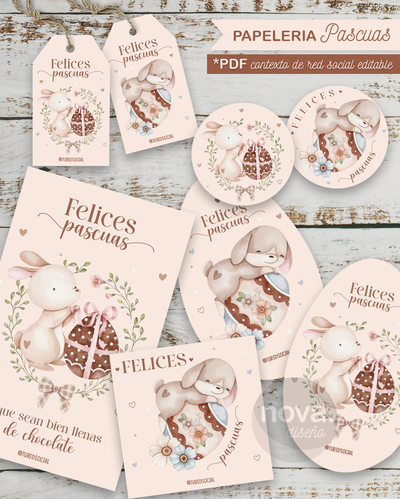 Kit Imprimible Papeleria Pascuas Conejitos