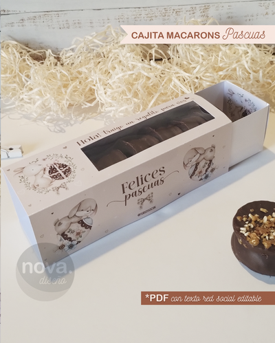 Imprimible Cajita macarons, alfajores conejitos pascuas - RED SOCIAL EDITABLE