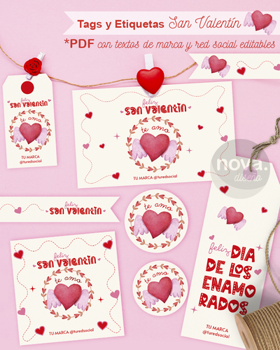 Imprimible Papelería San Valentin 26 con Textos de Marca y Red Editables