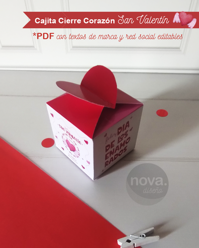 Cajita Cierre Corazón San Valentin 26 con Textos de Marca y Red Editables