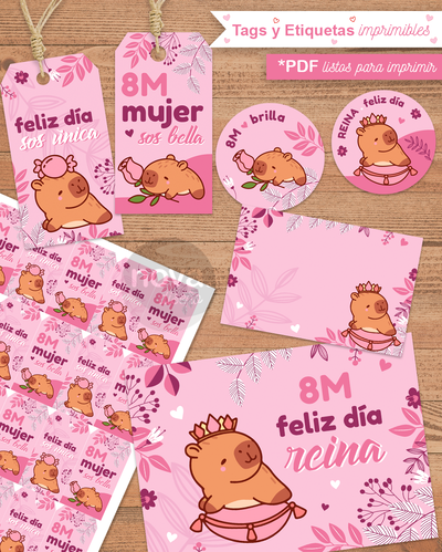 Kit Imprimible Capibaras 8M Día de la Mujer