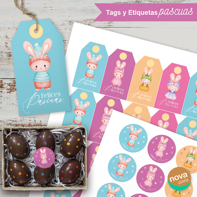 Kit Imprimible Etiquetas y Tarjetas Felices Pascuas