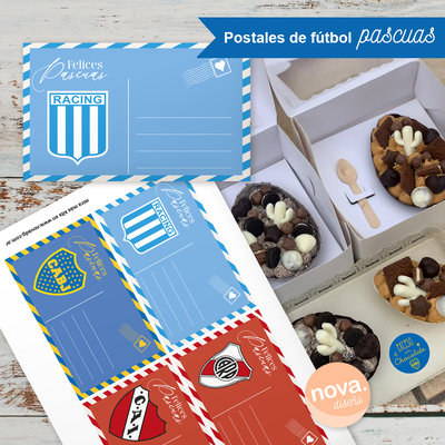 Kit Imprimible Etiquetas y Tarjetas Felices Pascuas Fútbol