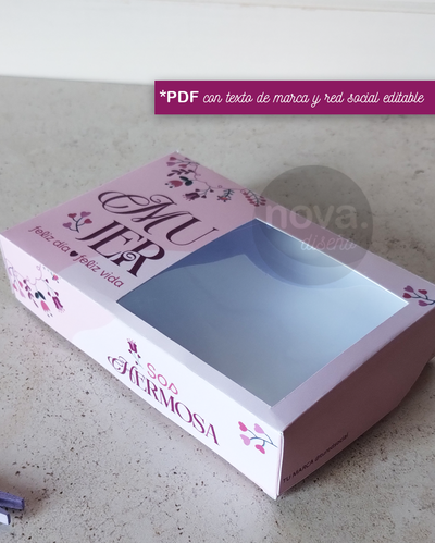 Kit Imprimible Cajas Alfajoreras Día de la Mujer - Datos Editables