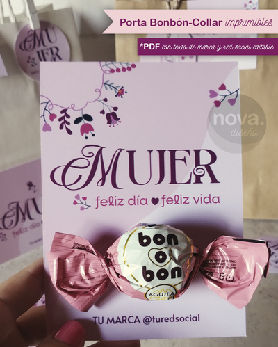 Kit Imprimible Porta Bombón Día de la Mujer - Datos Editables