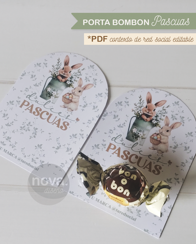 Kit Imprimible Porta Bombón Pascuas 26 - Datos Editables