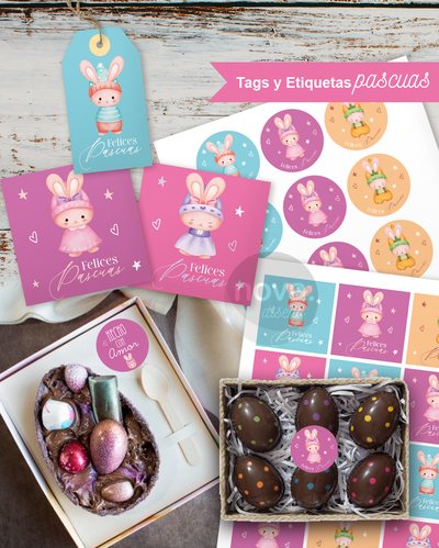 Kit Imprimible Etiquetas y Tarjetas Felices Pascuas