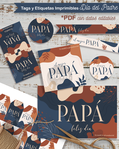 Kit Imprimible Día del Padre Minimalista Oscuro - PDF Datos Editables