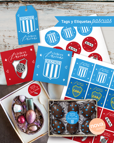 Kit Imprimible Etiquetas y Tarjetas Felices Pascuas Fútbol