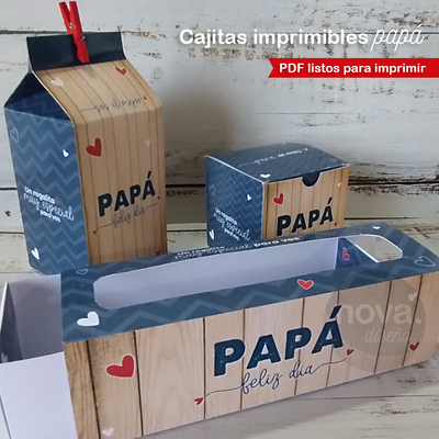 Kit Imprimible Cajitas Día del Padre Madera