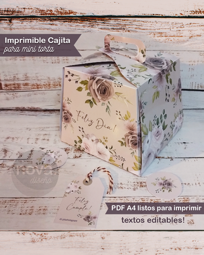 Kit Caja para Mini Torta con Textos Editables