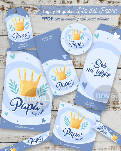 Kit Imprimible Papelería Día del Padre Azules - PDF datos editables