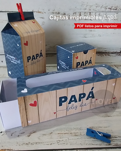 Kit Imprimible Cajitas Día del Padre Madera