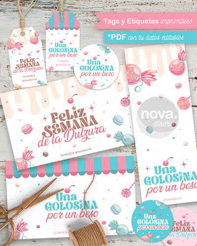 Kit Imprimible Tags y Etiquetas Semana de la Dulzura - PDF Datos Editables