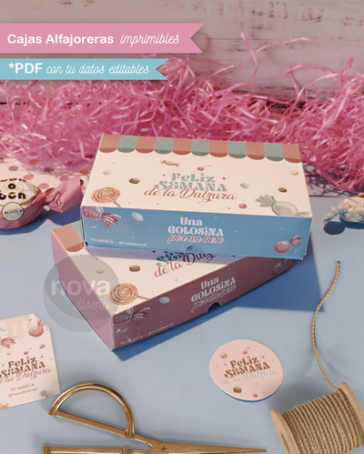 Kit Imprimible Caja Tipo Alfajorera Semana de la Dulzura - PDF Datos Editables