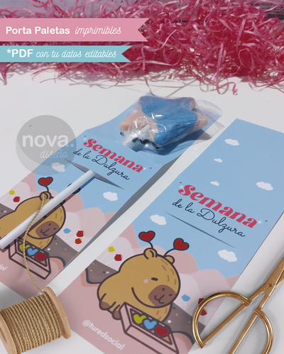 Kit Imprimible Porta Paleta Semana de la Dulzura Capybaras - PDF Datos Editables