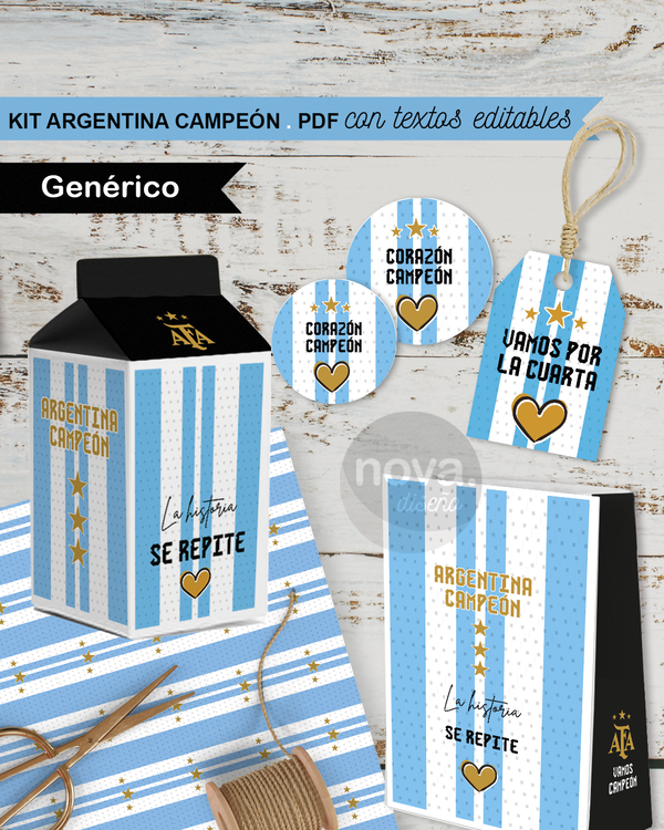 Kit Imprimible Argentina Campeón con Textos Editables