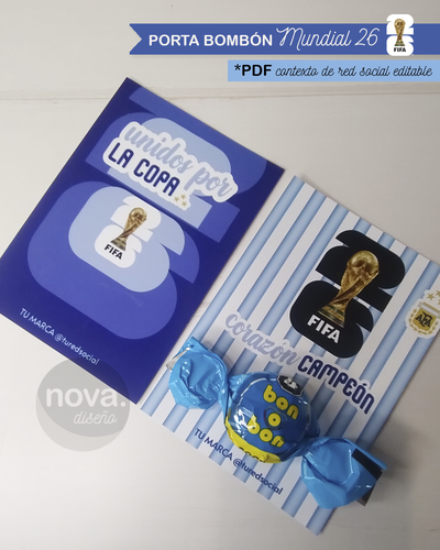 Kit Imprimible Porta Bombón Mundial - Datos Editables